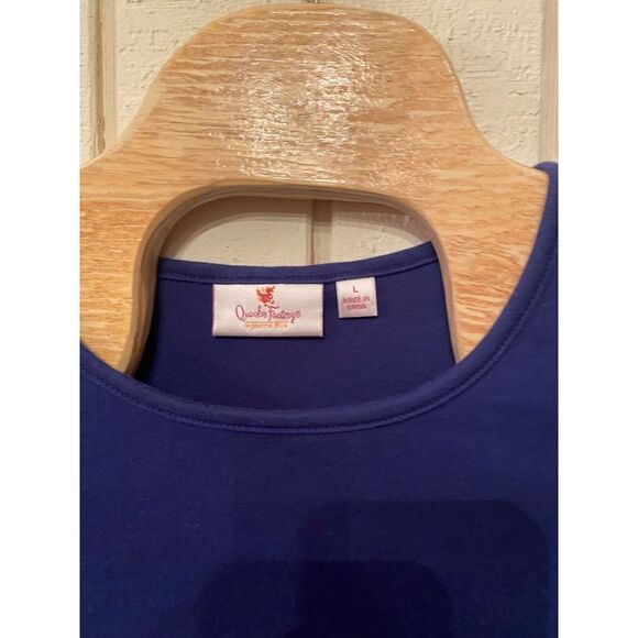 Quacker Factory T-Shirt Women's L Blue Embroidered Bling Sleeves Crew Neck - Picture 2 of 9